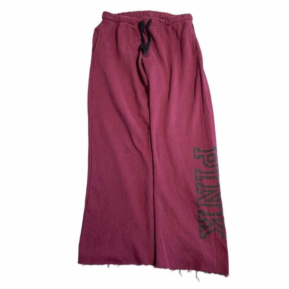 Pink Victoria's Secret Sweatpants Size S Burgundy Raw Hem Logo